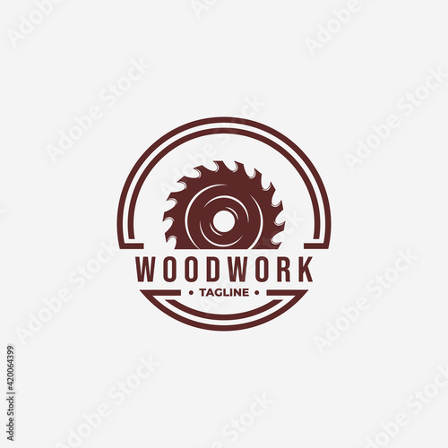 Emblem of Wood Saws Carpenter Carpentry Vintage Logo, Illustration Vector Design of Sawmill Concept, Forest Wooden Log