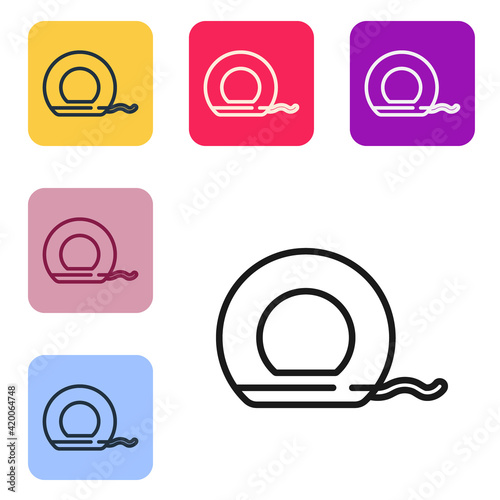 Black line Dental floss icon isolated on white background. Set icons in color square buttons. Vector