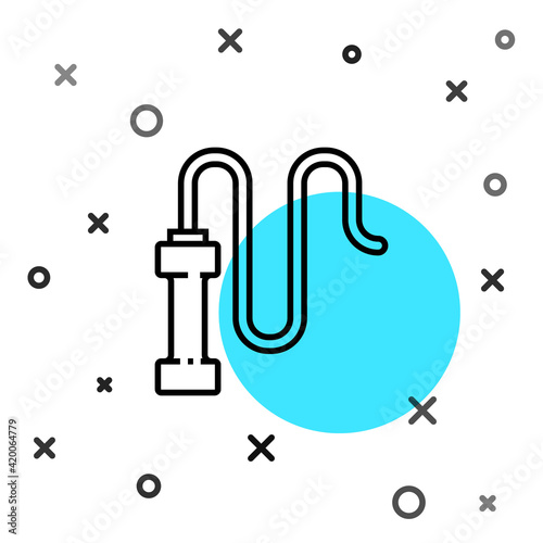 Black line Braided leather whip icon isolated on white background. Random dynamic shapes. Vector