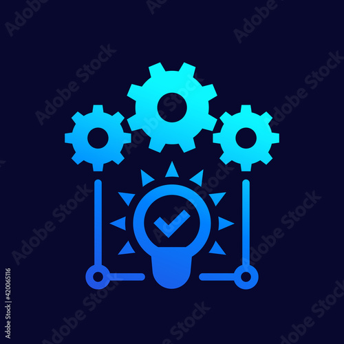 idea execution icon with gears, vector