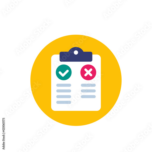 Pros and cons icon with clipboard