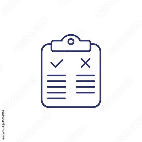 Pros and cons line icon with clipboard