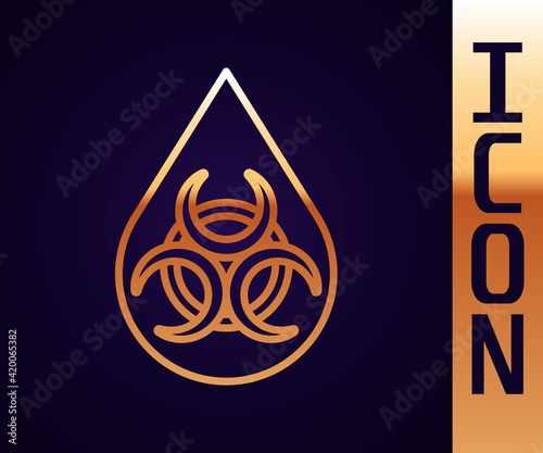 Gold line GMO icon isolated on black background. Genetically modified organism acronym. Dna food modification. Vector