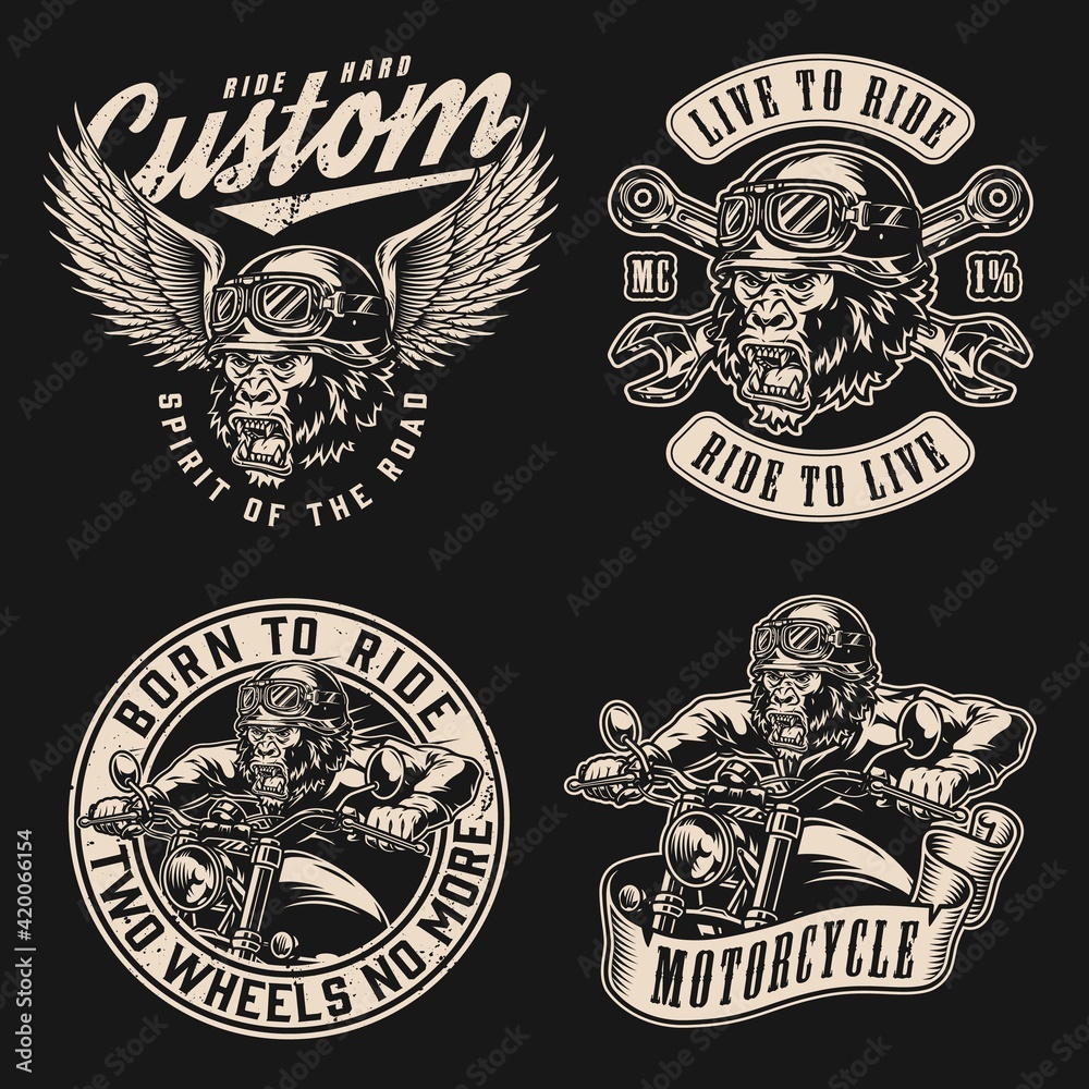 Fototapeta premium Motorcycle vintage monochrome emblems