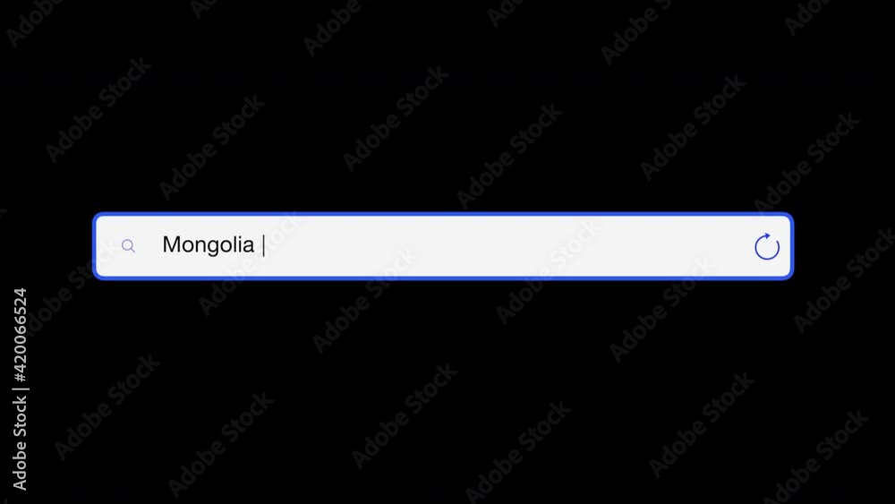 Text Mongolia in a text message in the input line of an Internet search engine loops the animated video. including alpha channel. Text Mongolia in a text message in the input line of an Internet search engine loops the animated video. including alpha channel.