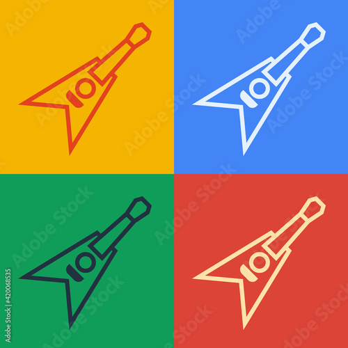 Pop art line Electric bass guitar icon isolated on color background. Vector