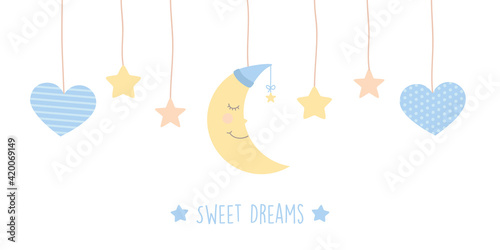 sweet dreams banner with cute moon stars and hearts
