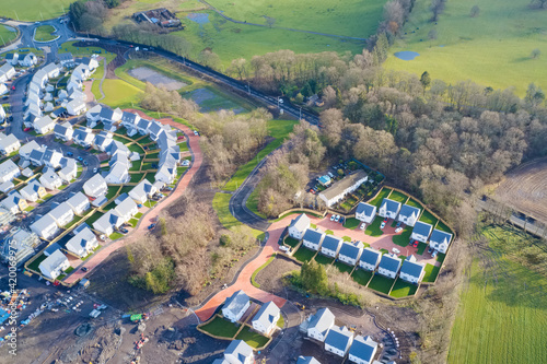 House development construction site in progress aerial view photo