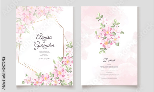  Beautiful floral frame wedding invitation card template Premium Vector