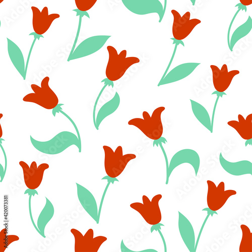 Floral decorative vector seamless pattern with lily flowers in minimalistic style. Cute hand-drawn botanical repeated background for fabric design. © Evgeniia