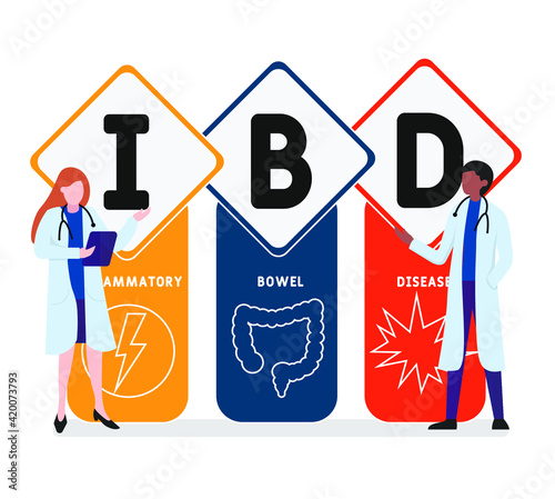 Flat design with people. IBD - Inflammatory Bowel Disease . acronym, medical concept background.   Vector illustration for website banner, marketing materials, business presentation, online