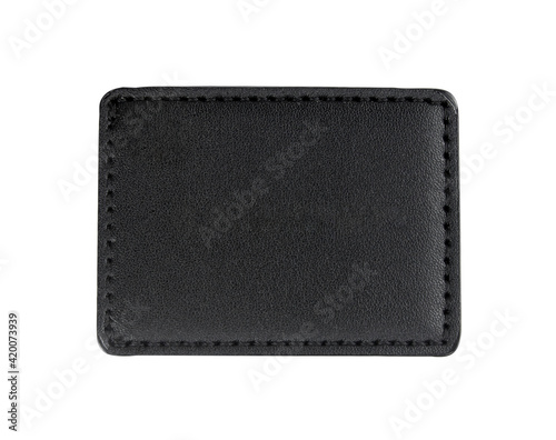 Black leather patch isolated white background.Clipping path