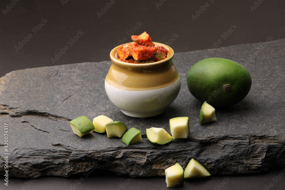 Homemade Mango Pickle or aam ka achar Kairi Loncha Stock Photo | Adobe ...