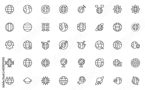 set of world thin line icons, global, globe, internet, network, connection