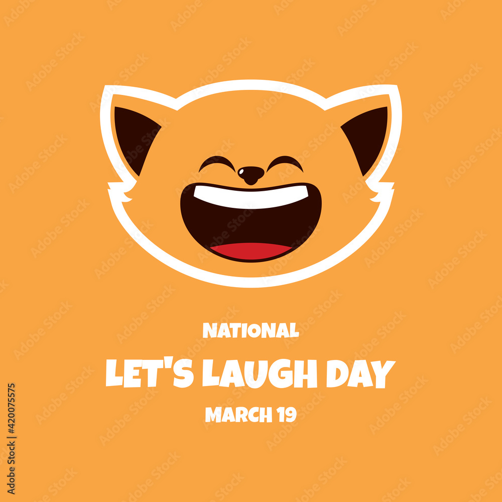 National Let's Laugh Day vector. Laughing cat face emoji icon vector. Cheerful cat cartoon character. Happy cat face expression vector. Let's Laugh Day Poster, March 19. Important day National Let's Laugh Day vector. Laughing cat face emoji icon vector. Cheerful cat cartoon character. Happy cat face expression vector. Let's Laugh Day Poster, March 19. Important day