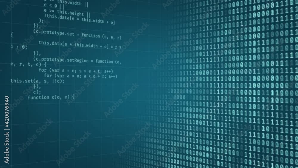 software developer programming code, looped abstract animation. computer script big data concept. animated tech background. binary code, digits, numbers, virtual reality. Programming language typing