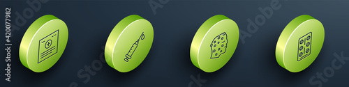 Set Isometric line Clinical record, Syringe, Psoriasis eczema rash and Pills blister pack icon. Vector