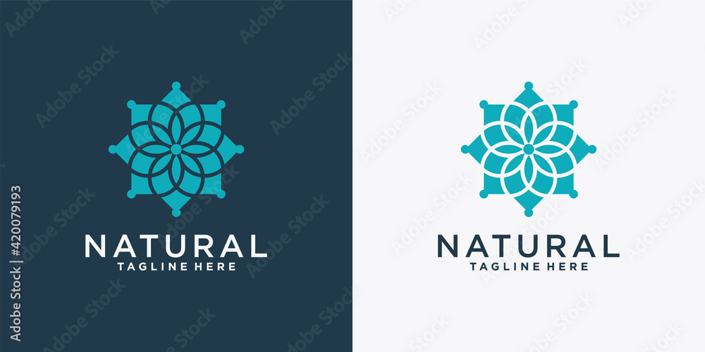 Natural logo design line art style with creative flower concept Natural logo design line art style with creative flower concept