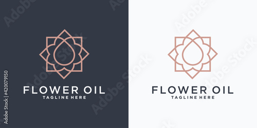 Flower oil logo design template with creative simple concept