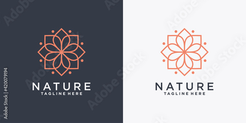 Nature logo design line art style with creative flower concept