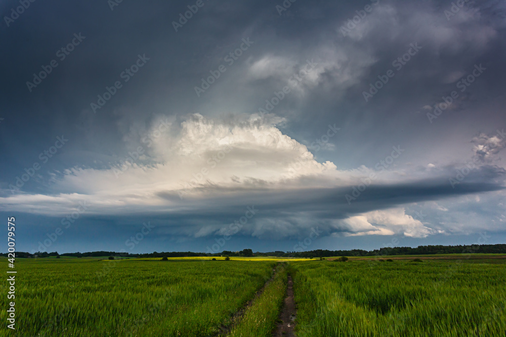 Supercell storm clouds with hail and intence winds