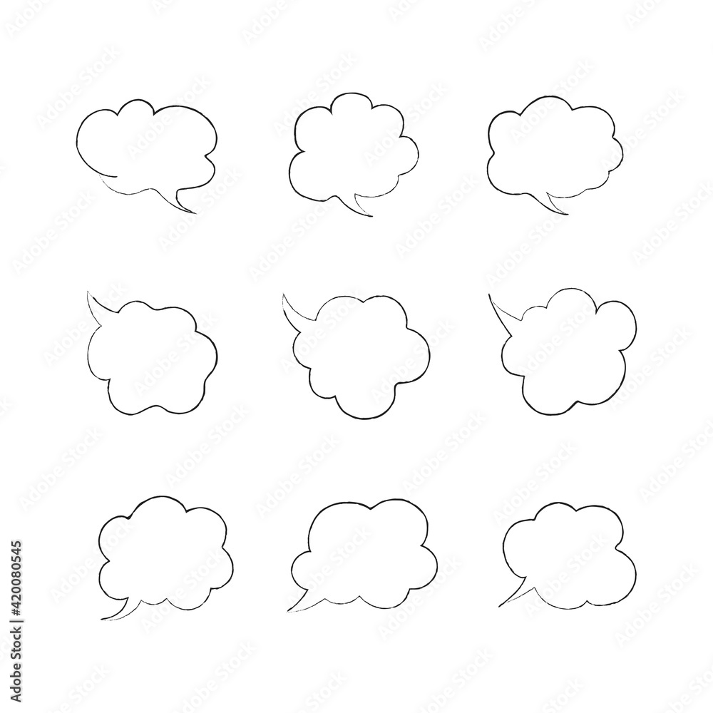Set of hand drawn speech bubbles doodle style vector design template Set of hand drawn speech bubbles doodle style vector design template