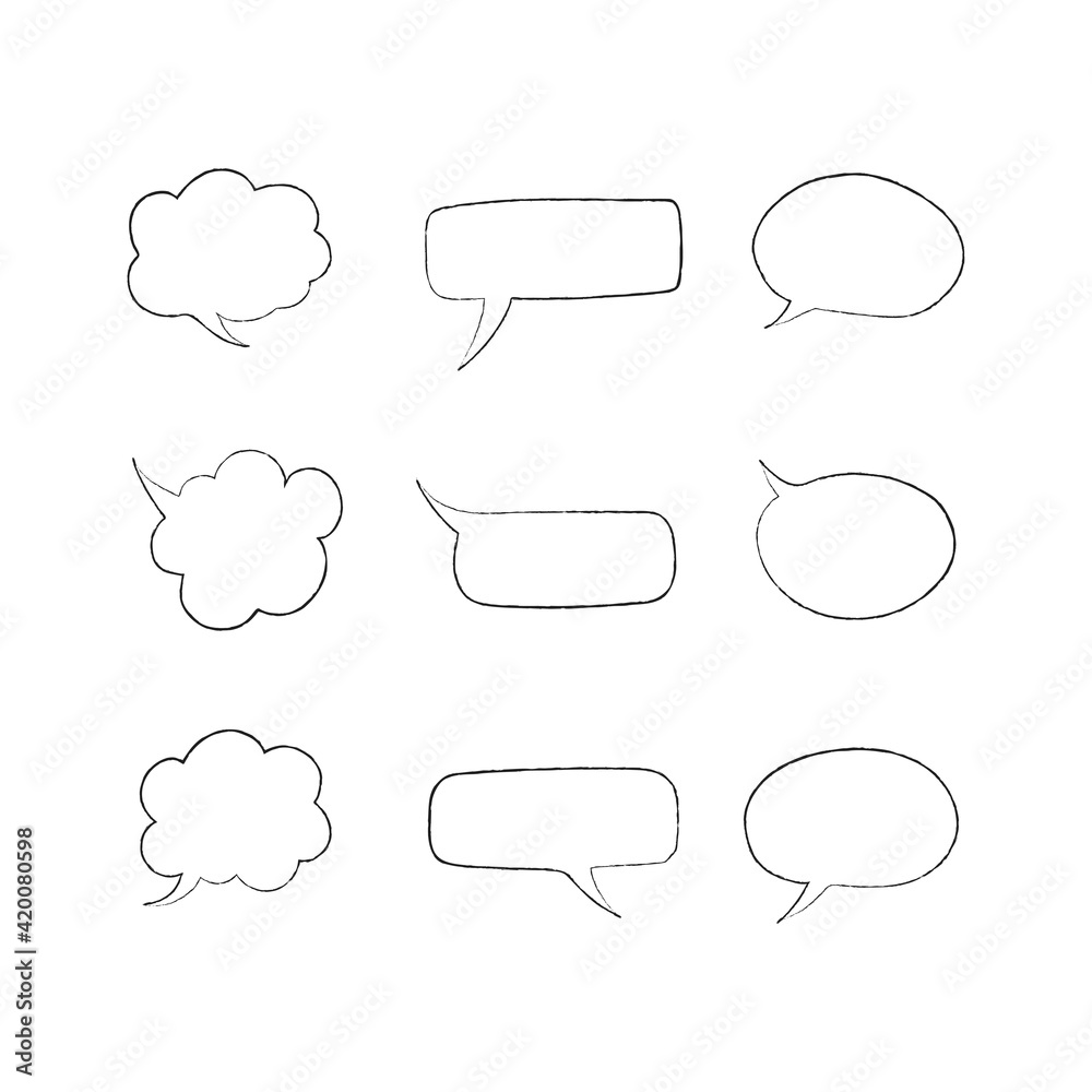 Set of hand drawn speech bubbles doodle style vector design template Set of hand drawn speech bubbles doodle style vector design template