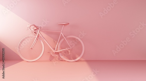 Fototapeta Naklejka Na Ścianę i Meble -  pink bike on pink wall side view