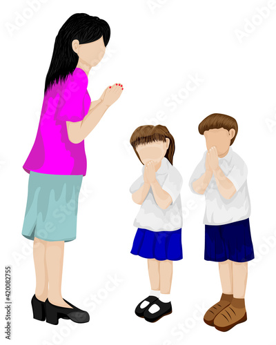 Students pay respect to teachers vector design