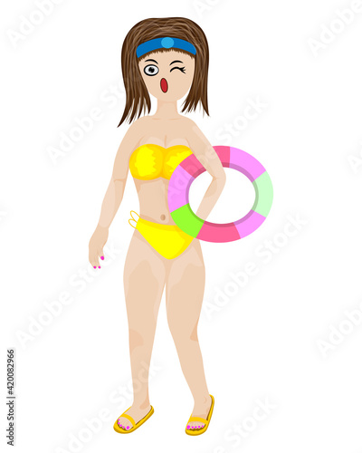 isolated lovely young woman with swim ring on white background vector design