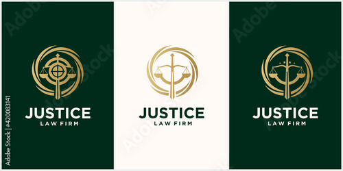 Logo set, monogram justice abstract, tech design set, in gold color