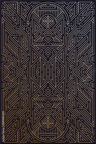 Vector abstract golden background with arabic motifs. Art deco wedding, party pattern, geometric ornament.