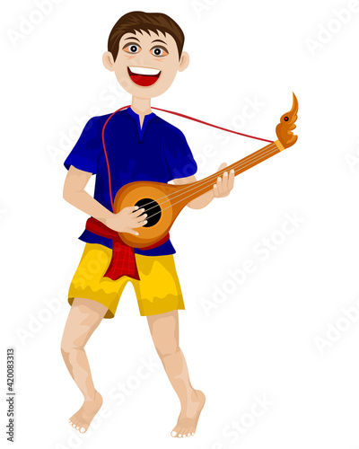 isolated young man with mandolin on white background vector design