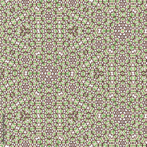 Hexagonal continuous pattern. Stylish fabric print or cover with colorful geometric ornament of flowers.
