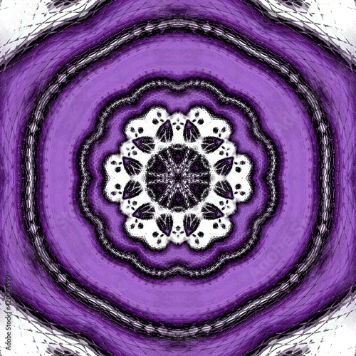 Hexagon lace purple beautiful ornament. Hexagonal ornamental geometric doily pattern. Lavender mandala