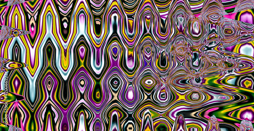Zigzag of rainbow stripes. Band of intersecting curved stripes. Neon disco colors.