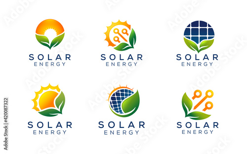 Set of green Eco-friendly solar tech Logo