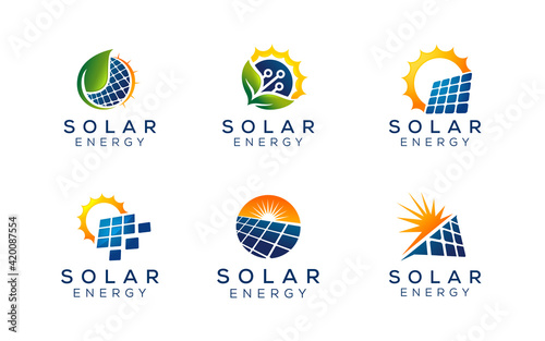 Sun Solar Energy Logo Design Template. Set of Green energy logos