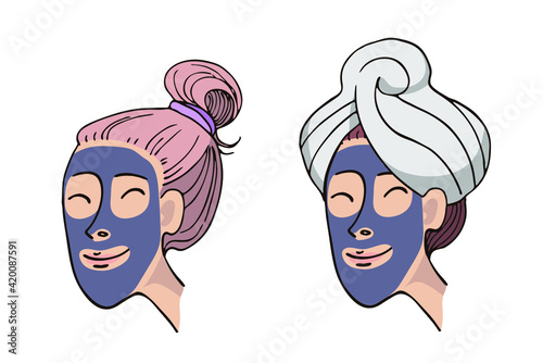 Clay mask. Hygiene, cosmetology, home spa. Vector illustration on a white background.