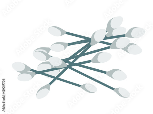 Cotton swabs. Hygiene, cosmetology. Outline vector illustration on a white background.