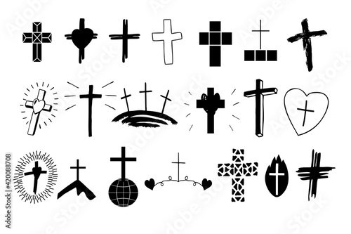 Set of 20 christian icons with crosses . Symbols