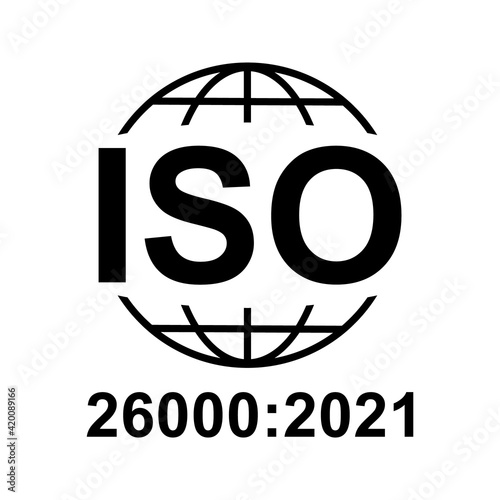 Iso 26000:2021 icon. Social Responsibility. Standard quality symbol. Vector button sign isolated on white background