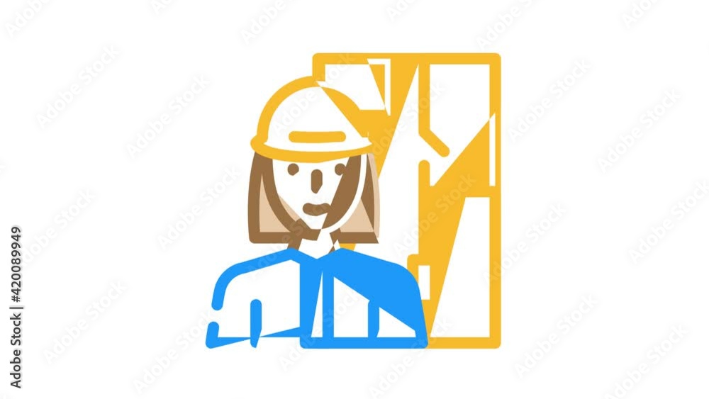 architect woman job color icon animation architect woman job color icon animation