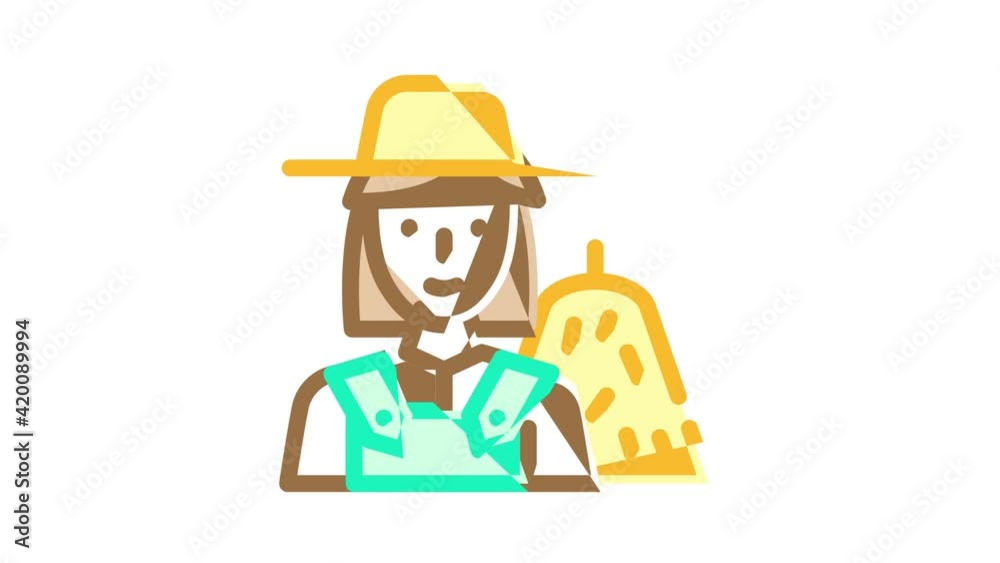 farmer woman job color icon animation farmer woman job color icon animation