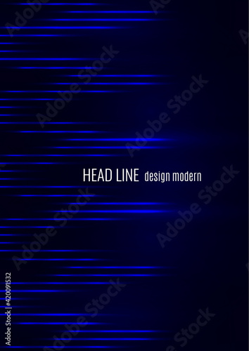 Glowing neon lines moving fast on a dark background. Blue stripes and glittering ray traces on a dark background. Futuristic design. Vector