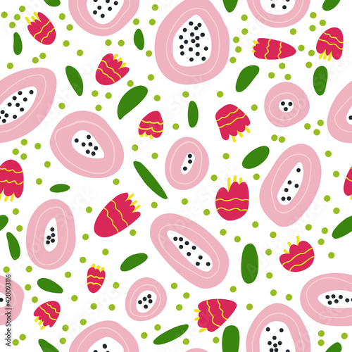 Seamless cute colorful hand drawn abstract floral pattern