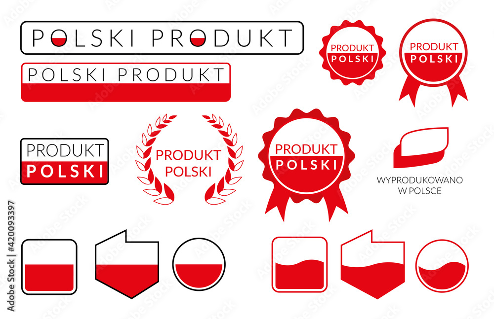 Wyprodukowano w Polsce PRODUKT POLSKI ikona symbol na opakowania, zestaw różnych znaków i logo. Wektor layout made in poland. - obrazy, fototapety, plakaty 
