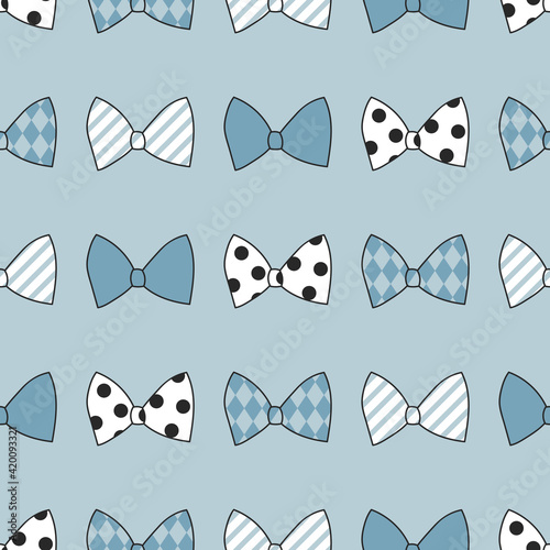 Blue tie-bow vector seamless pattern. Little gentleman festal background. Birthday boy bowtie print design 