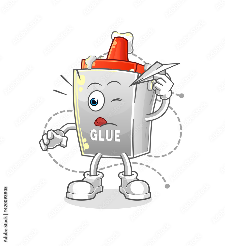 glue with paper plane character. cartoon mascot vector