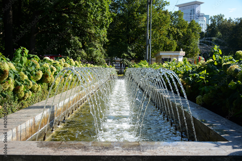 Fototapeta premium MOSCOW, RUSSIA - September 1, 2020: Fountain in Sokolniki Park